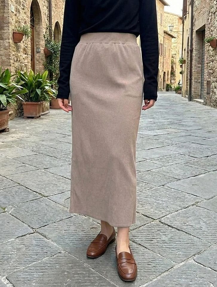 【U150サイズあり】ポケット付きリブタイトスカート