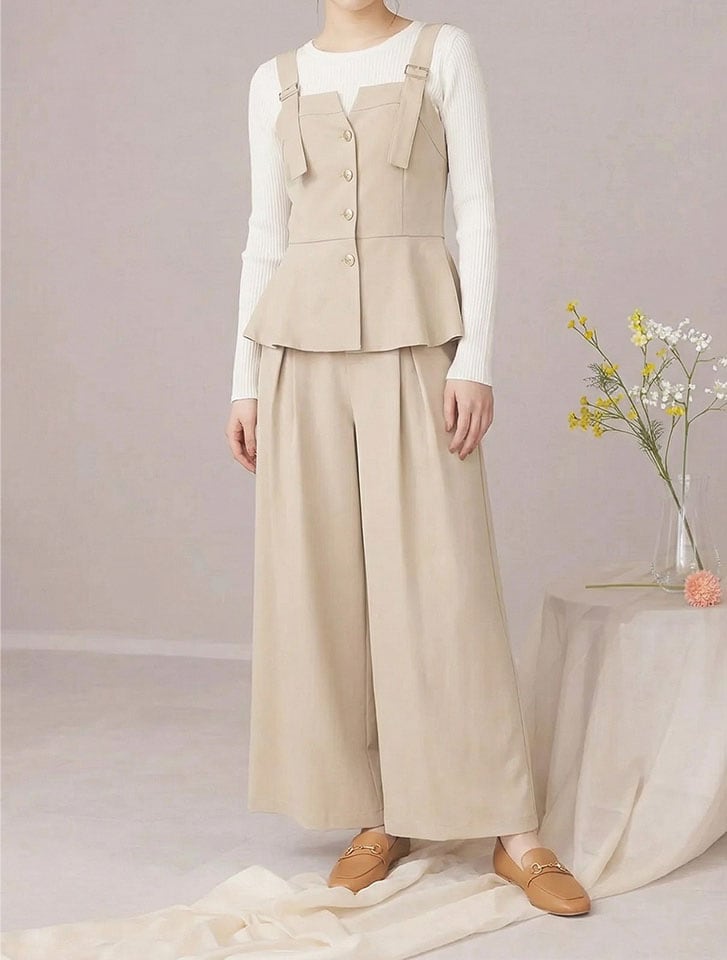 【U150サイズあり】ペプラムビスチェ風オールインワン