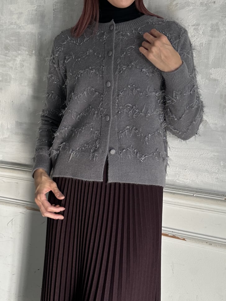 ラメフリンジニットカーディガン