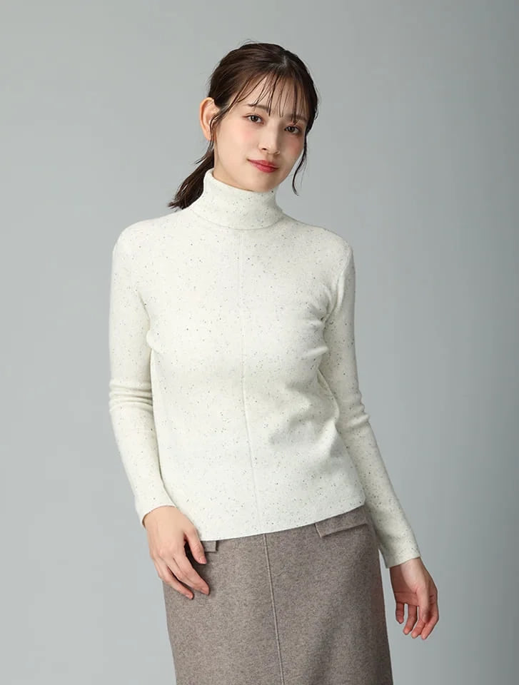 リブハイネックミックスニット