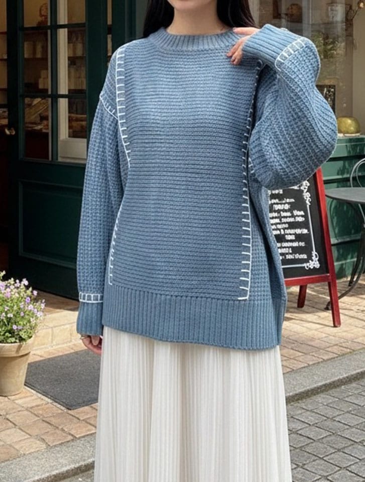 配色ブランケットステッチニット