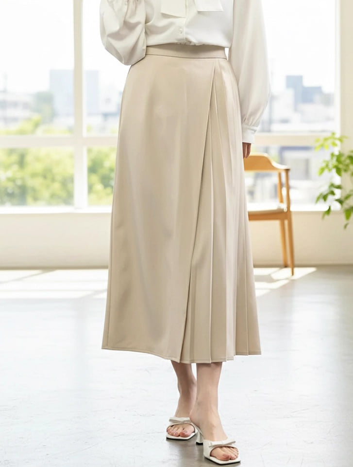 【U150サイズあり】巻きスカート風サイドプリーツスカート