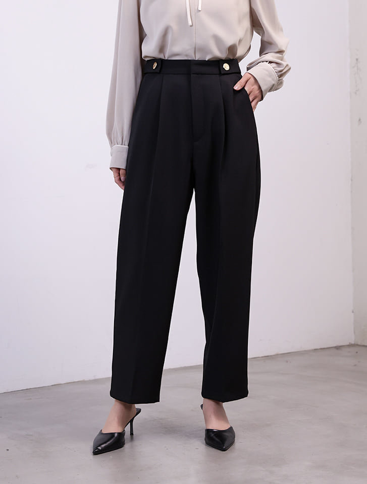 ウエストボタンデザインストレートパンツ