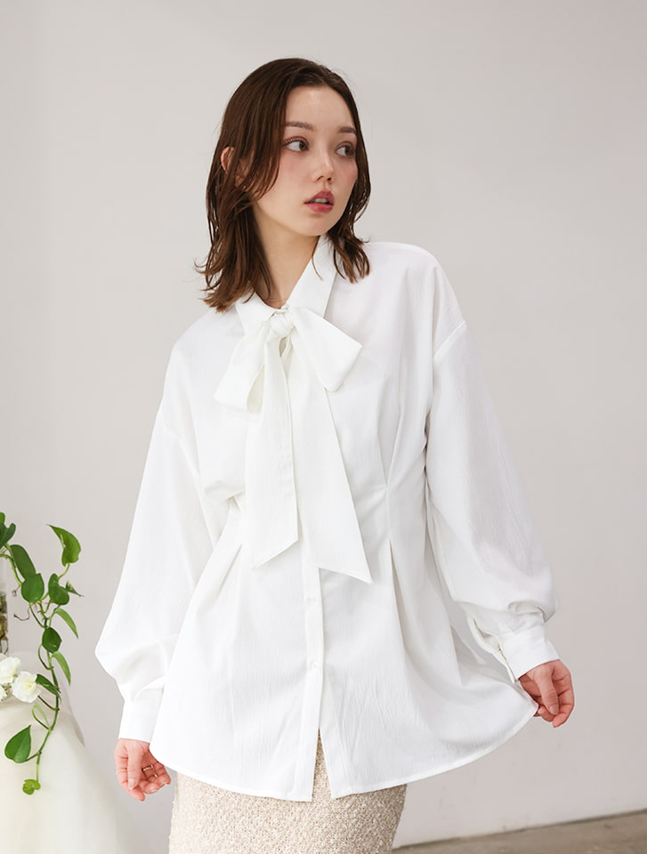 【miyopuセレクト】取外し可能リボンタイ付きウエストタックシャツ