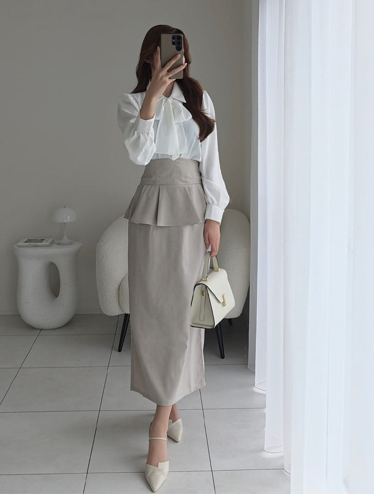 【cho____07セレクト】 ファスナー付きペプラムナロースカート