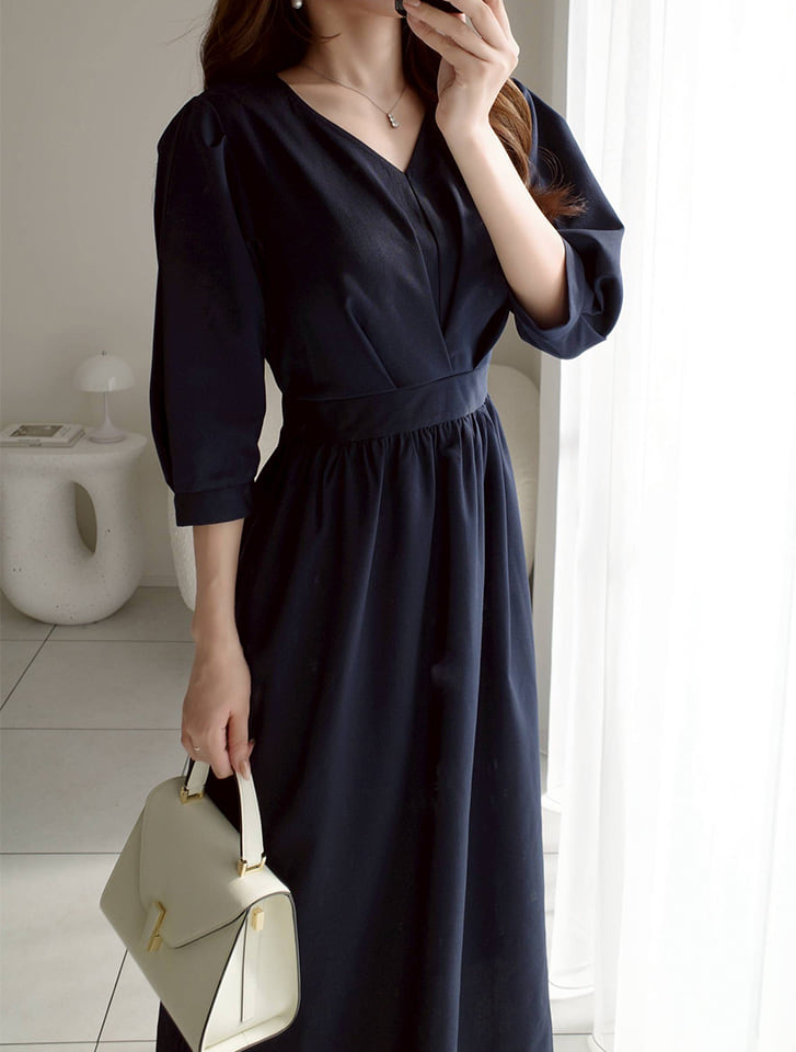 【cho____07セレクト】 Vネックウエスト切替ワンピース