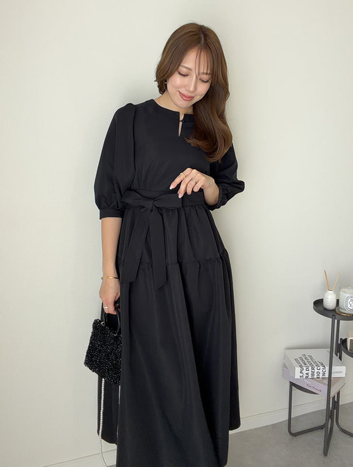 【miyopuセレクト】 ウエストリボンティアードワンピース