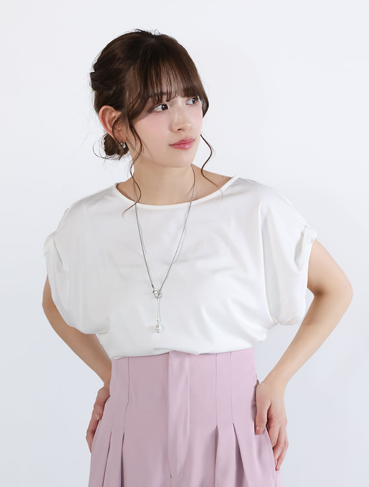 【接触冷感】袖口折り返しデザインTシャツ