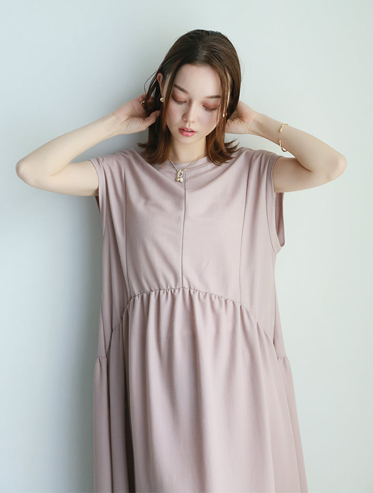 【接触冷感】ギャザー切り替えワンピース