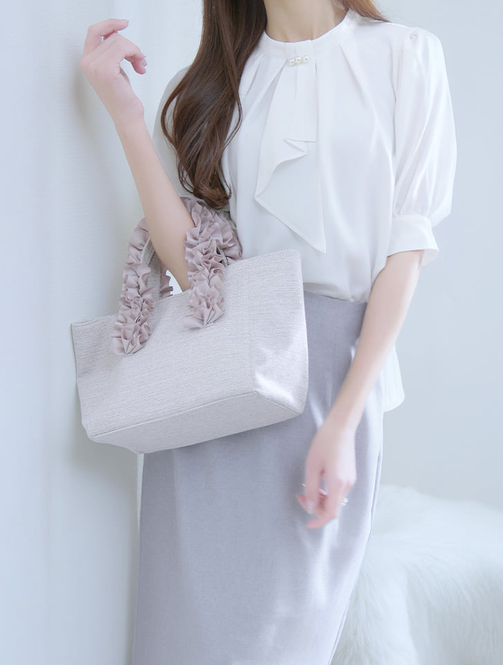 【MARIAセレクト】 衿元パール付きボウタイブラウス