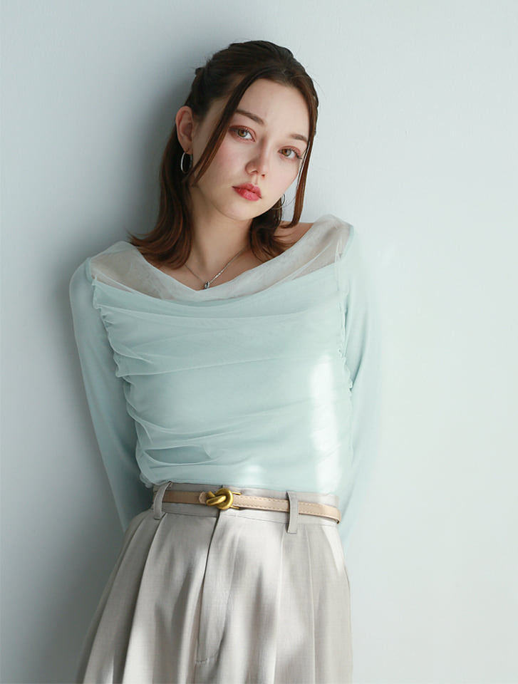 ドレープデザインシアードッキングトップス