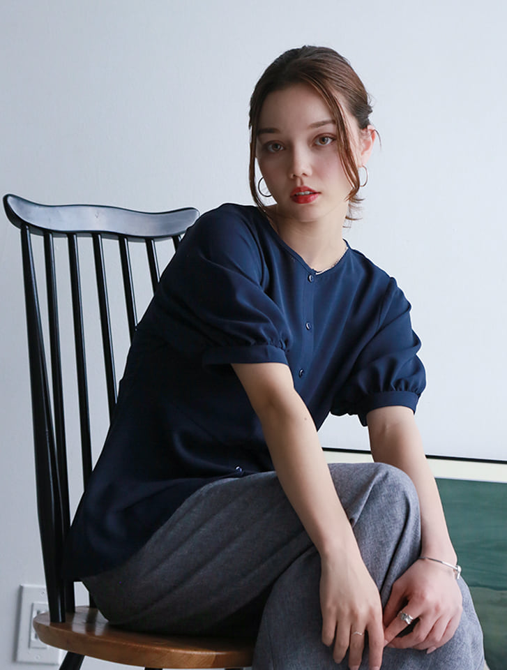 【接触冷感】前開きペプラムブラウス