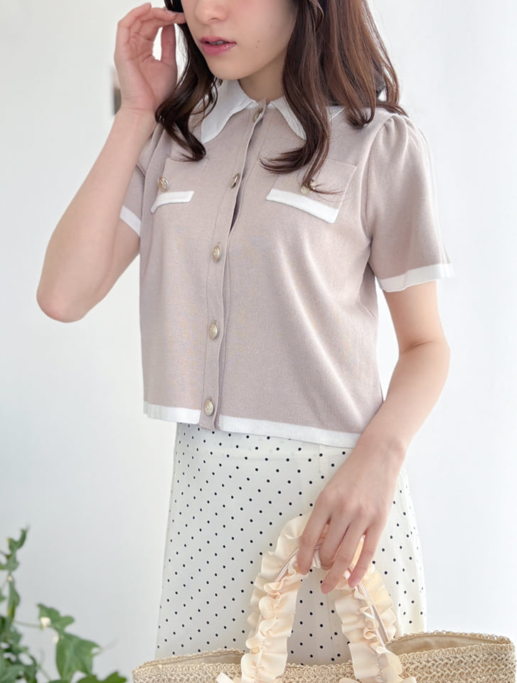 衿付き配色ニットトップス