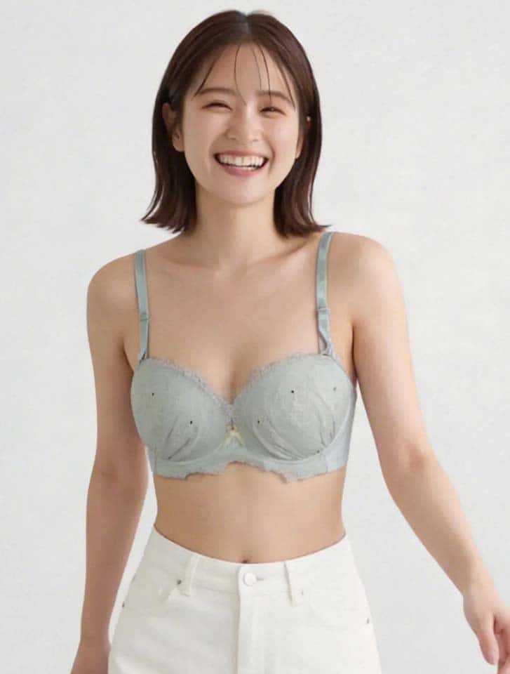 3/4CUP ラメ刺繍シフォンレースノンワイヤーブラジャー