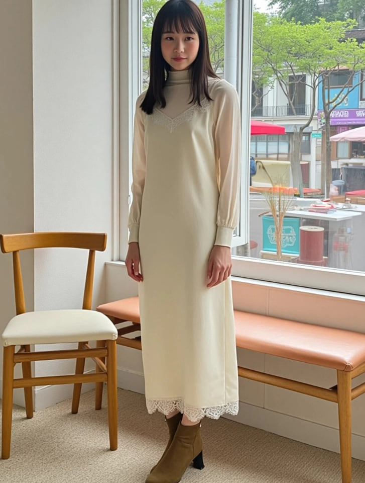 レース切替キャミワンピース