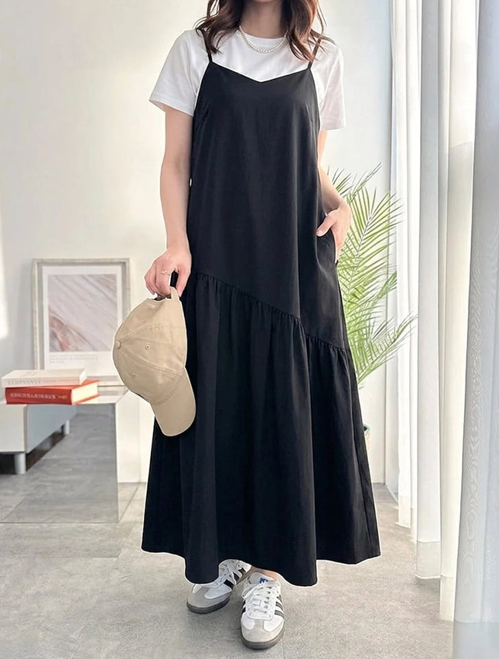 ギャザー切り替えキャミソールワンピース