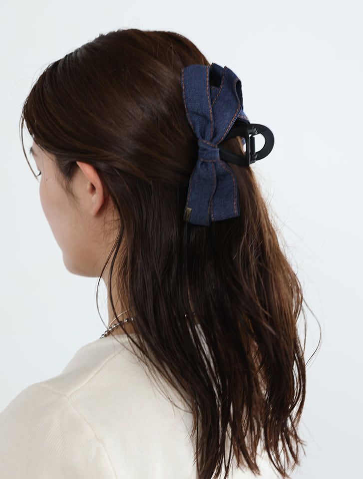 デニム風リボンヘアバンスクリップ