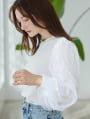 パールデザイン袖チュールカットソー