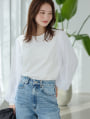 パールデザイン袖チュールカットソー