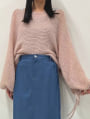 袖リボン透かしニット