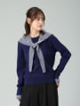 【取外し可】セーラーカラーフード付きクルーネックニット