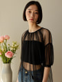 ドットチュールギャザーブラウス