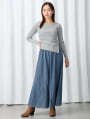配色ステッチデニムロングスカート