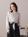 ハイネックギャザー袖シャーリングブラウス