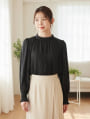ハイネックギャザー袖シャーリングブラウス