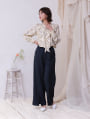 【cho____07セレクト】 フラワープリントパールフリルブラウス