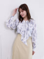【cho____07セレクト】 フラワープリントパールフリルブラウス