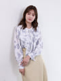 【cho____07セレクト】 フラワープリントパールフリルブラウス