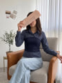 ウエストマークチェックブラウス
