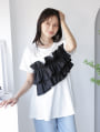異素材フリルドッキングTシャツ
