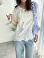 キーネックレース5分袖ブラウス