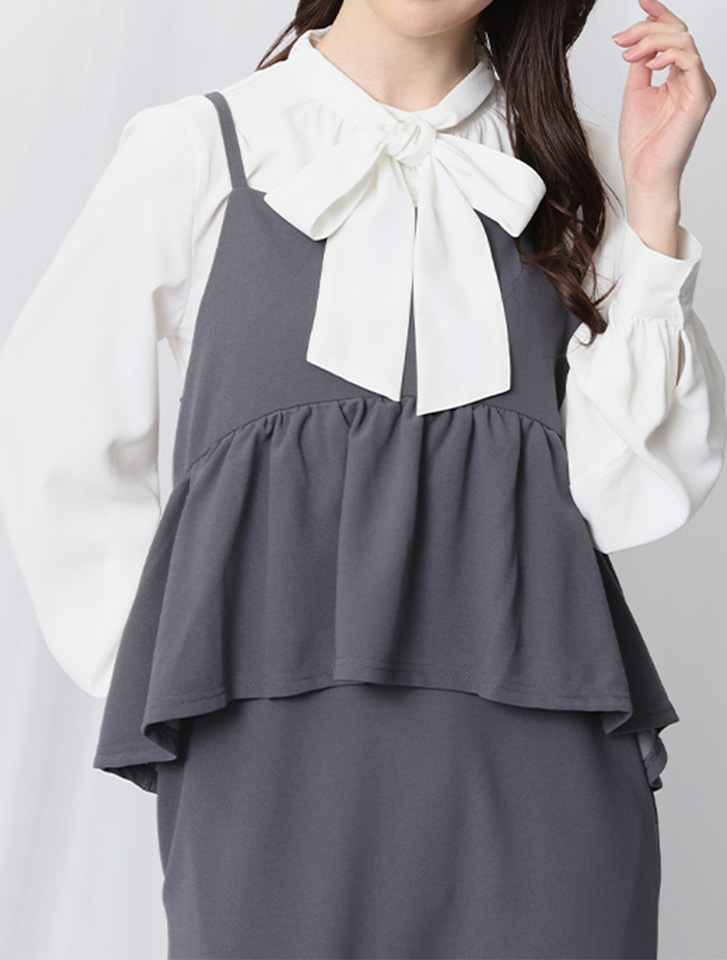 ペプラムデザインドッキングキャミワンピース。1枚でレイヤード風に決まる、大人可愛い春のレディース・オフィスカジュアル